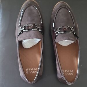 Donald J. Pliner Brown Suede Loafers with Metal Chain Detail